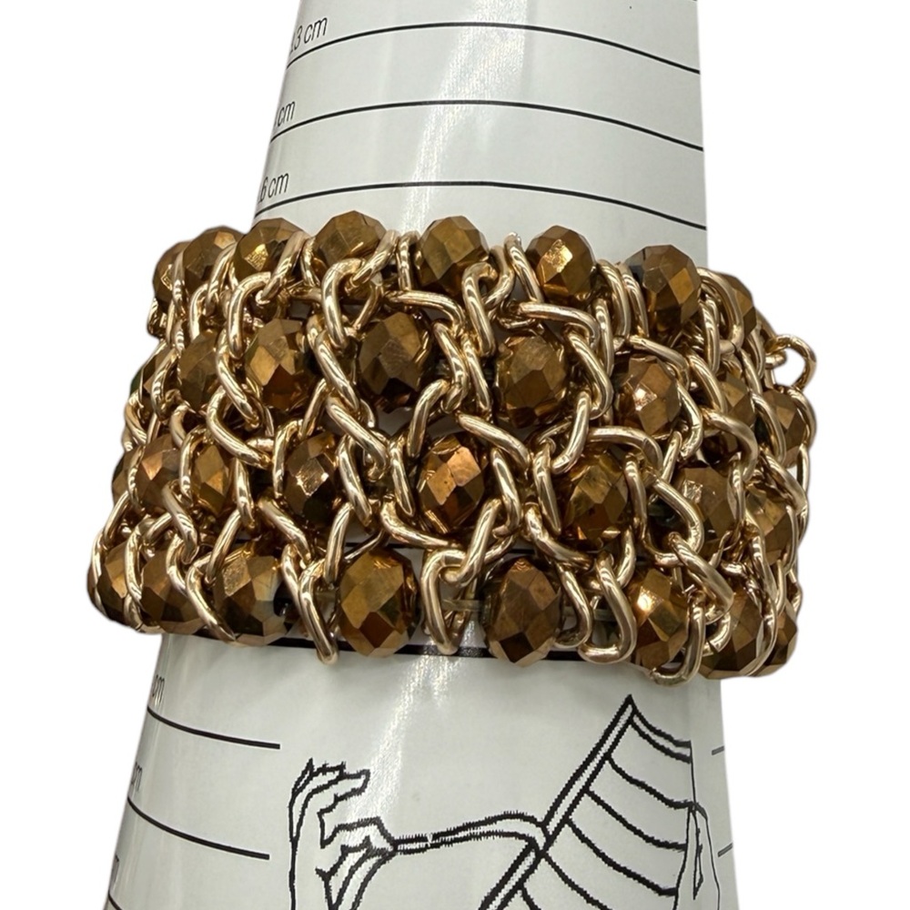 Gold Chainmaille Beaded Stretch Bracelet - Bronze Undertones - Picture 3 of 4